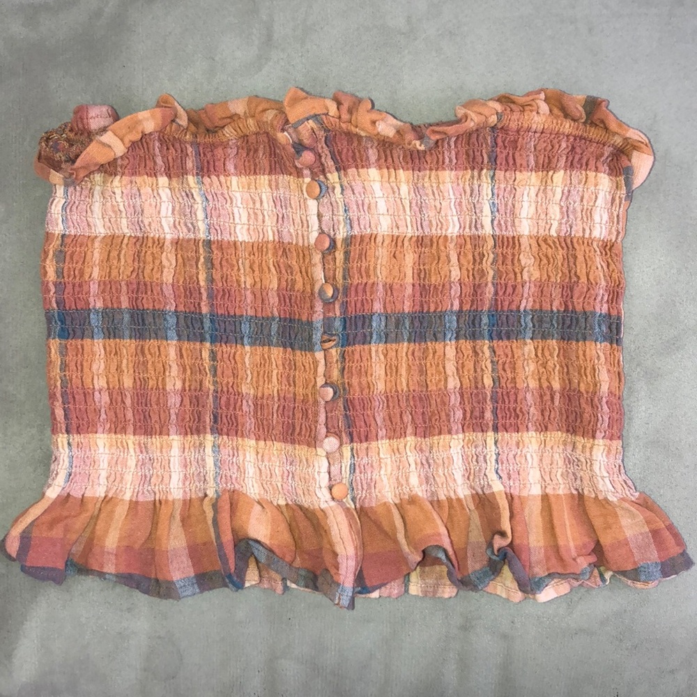 Plaid button up crop top size medium